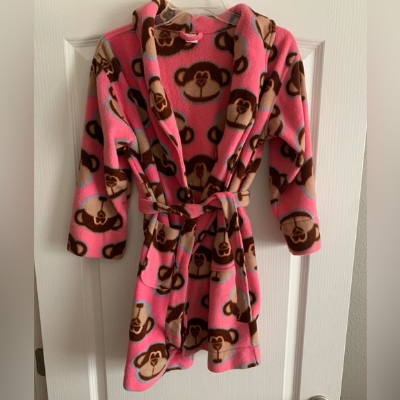 Other - Vintage Y2K Pink flannel Robe with monkeys size small